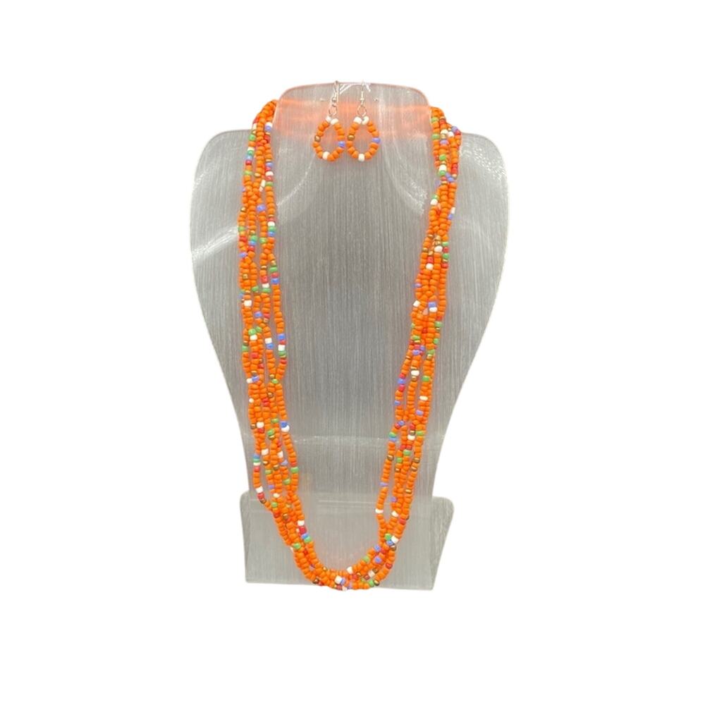NWOT Orange Maasai Multi Strand Beads-Standard Length